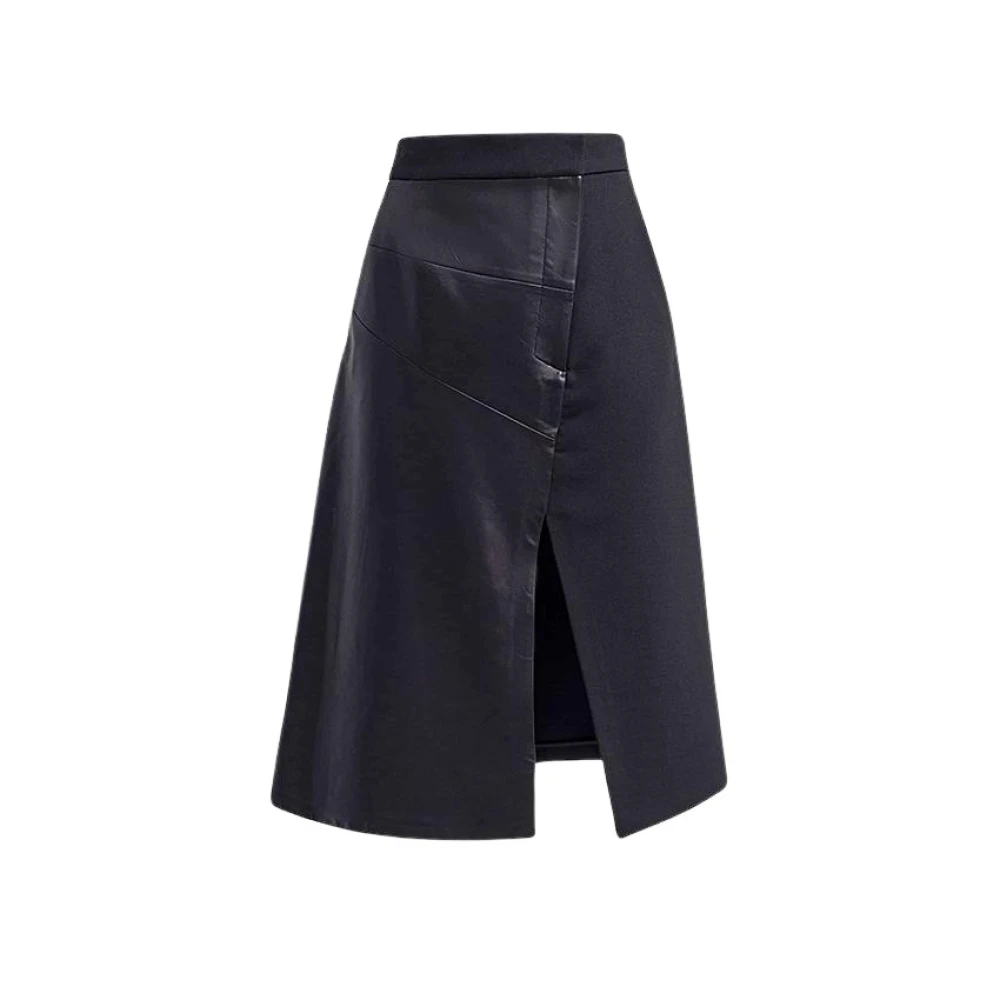 Barbara Bui Hoge taille zwart leren en wollen rok Black Dames