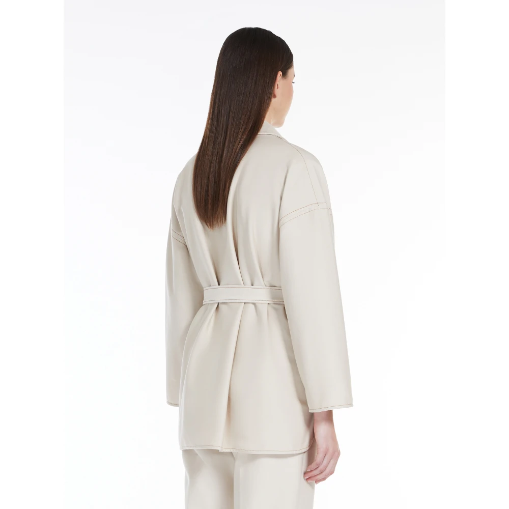Max Mara Spijkerjasje met riem en decoratief stiksel White Dames