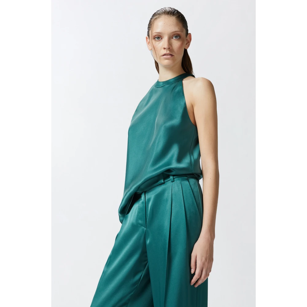 pinko Satijnen Mouwloze Top met Striksluiting Green Dames