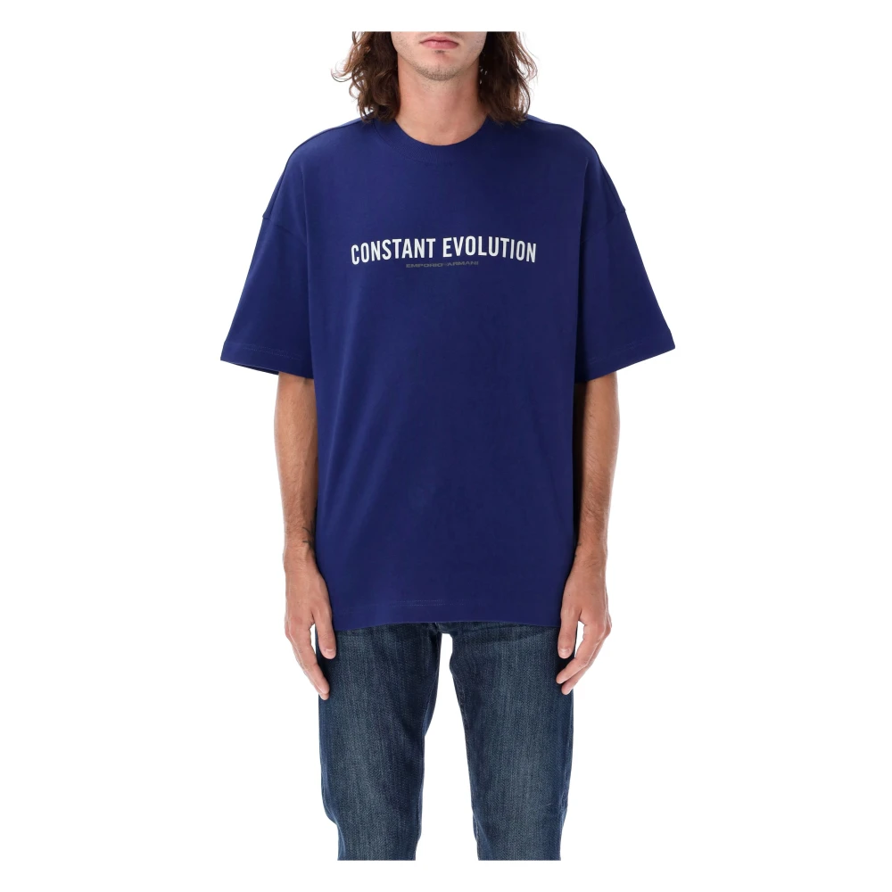 Emporio Armani Oversized Piquet T-Shirt Ronde Hals Blue Heren