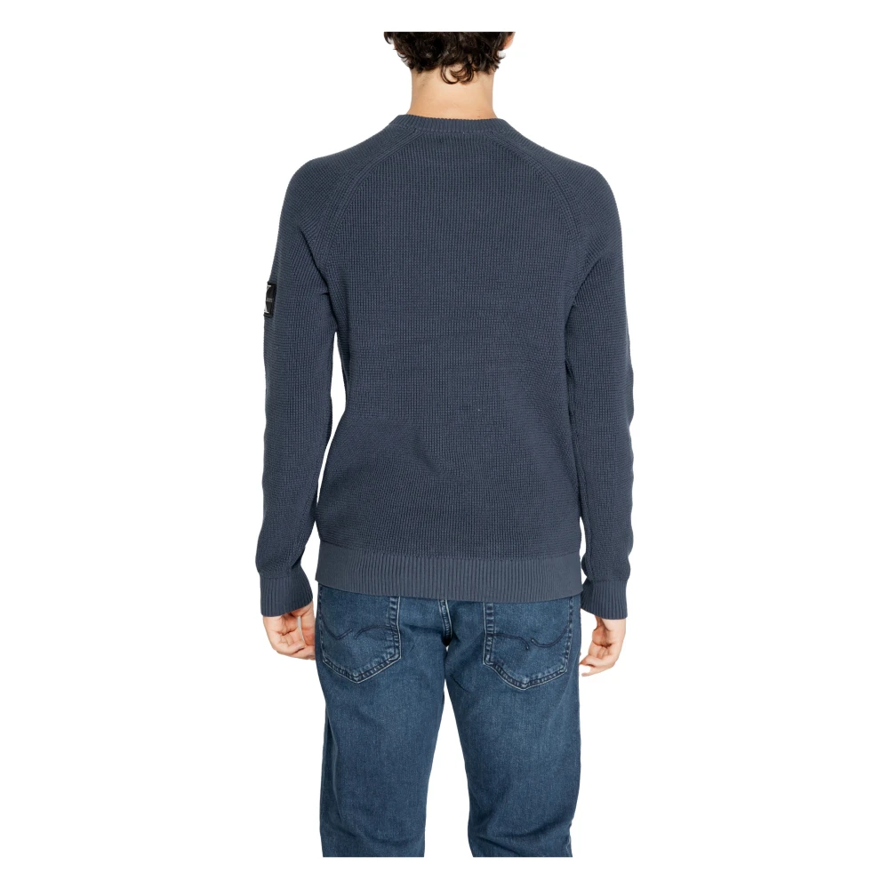 Calvin Klein Blauwe Bedrukte Gebreide Ronde Hals Trui Blue Heren