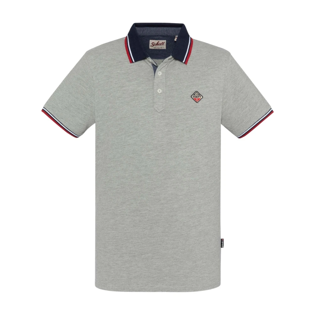 Schott NYC Reguliere Logo Gepatchte Katoenen Polo Gray Heren