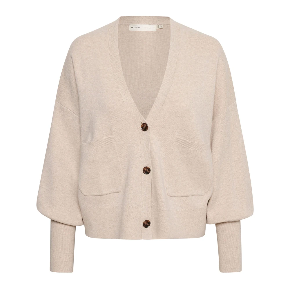 Inwear Women's Beige Cardigans, L/Xl, Feminine Cardigan With V-Neck And Buttons