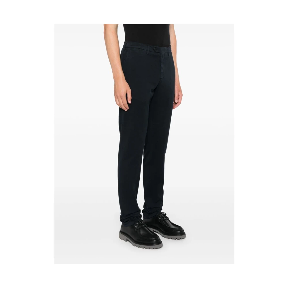 Canali Navy Blauwe Slim Fit Twill Broek Blue Heren