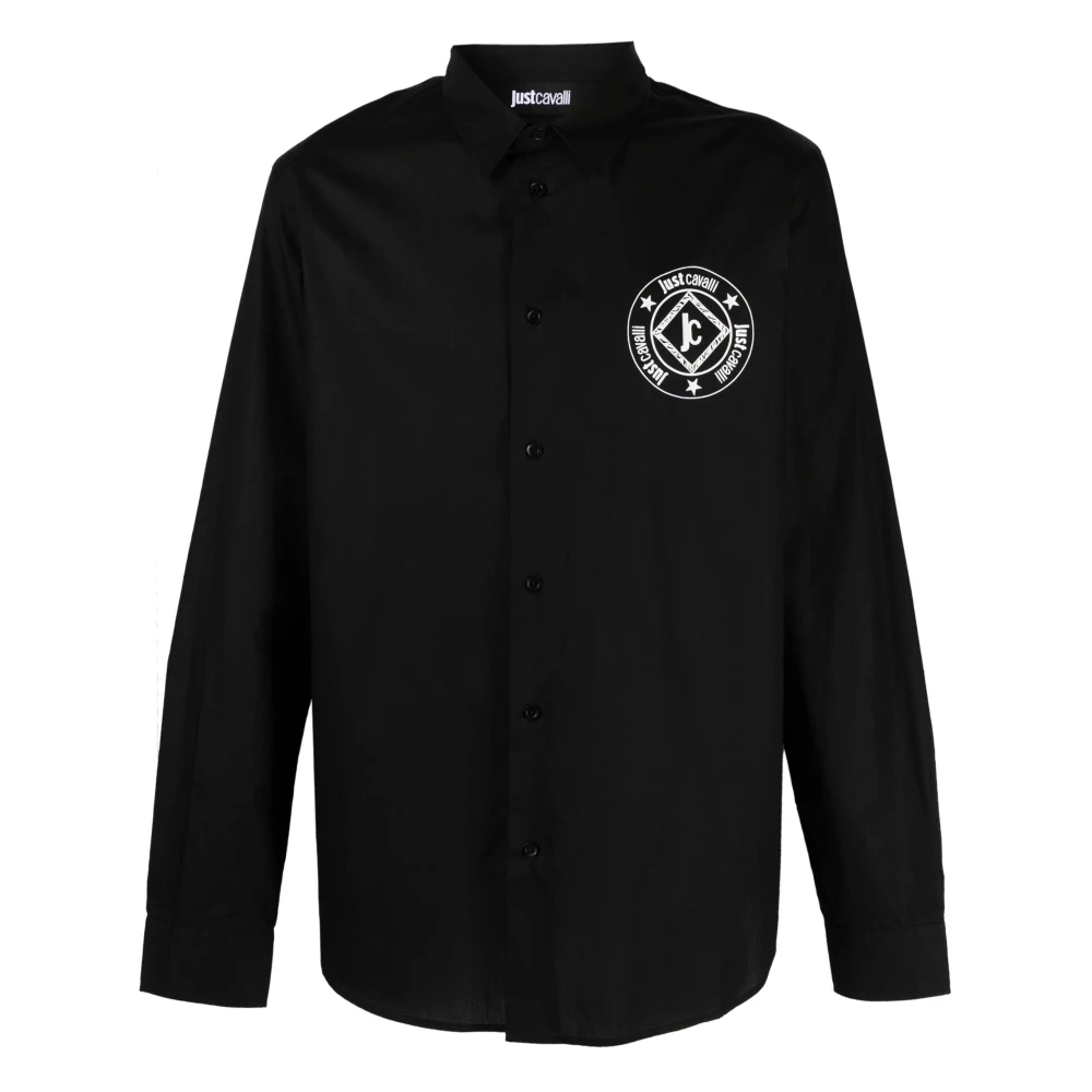 Just Cavalli Zwarte Katoenen Lange Mouw Shirt Black Heren