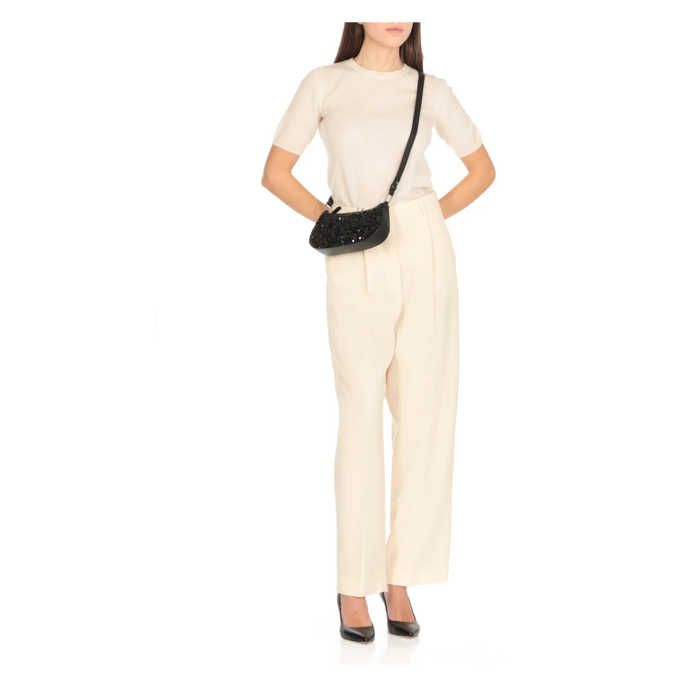 Coccinelle Zwarte leren schoudertas met pailletten Black Dames