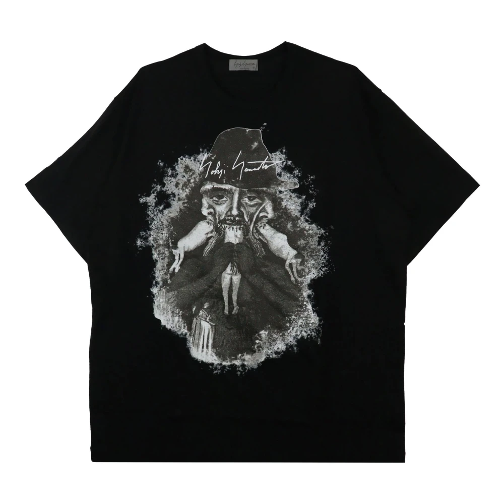Yohji Yamamoto Zwart Grafisch Print Katoenen T-shirt Black Heren