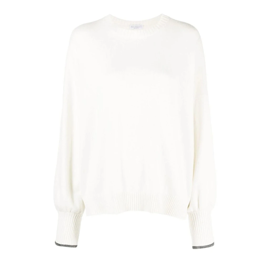 BRUNELLO CUCINELLI Witte Cashmere Trui met Vrouwelijke Details White Dames