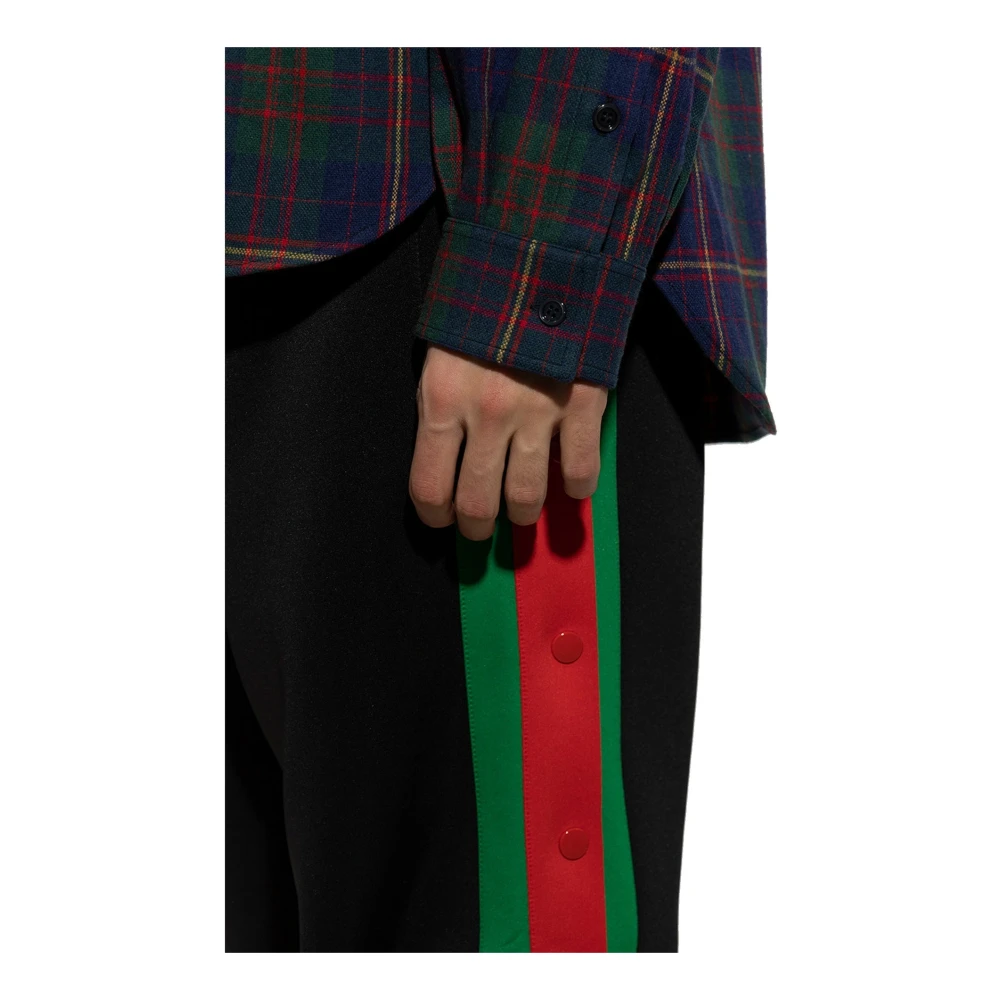 Gucci Gestreept Logo Patch Sweatpants met Drukknoopsluiting Black Heren