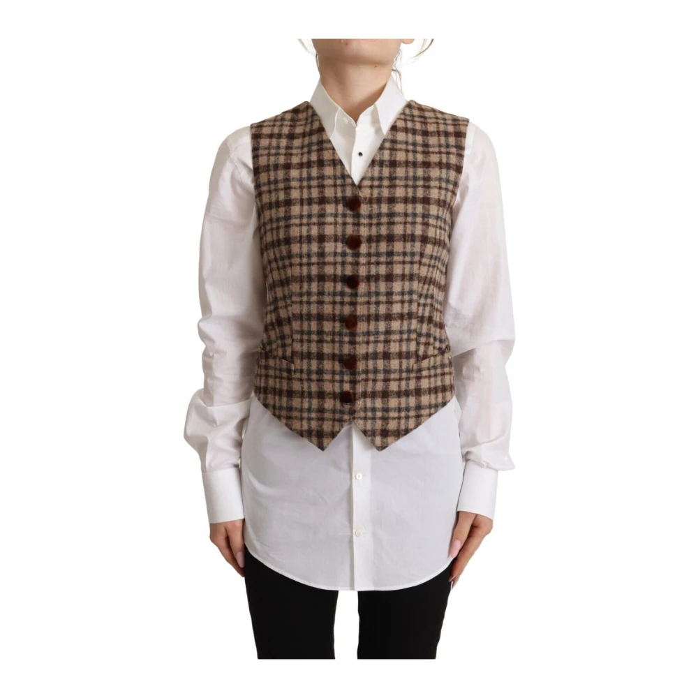 Dolce & Gabbana Women's Elegant Checkered V-Neck Sleeveless Vest Top