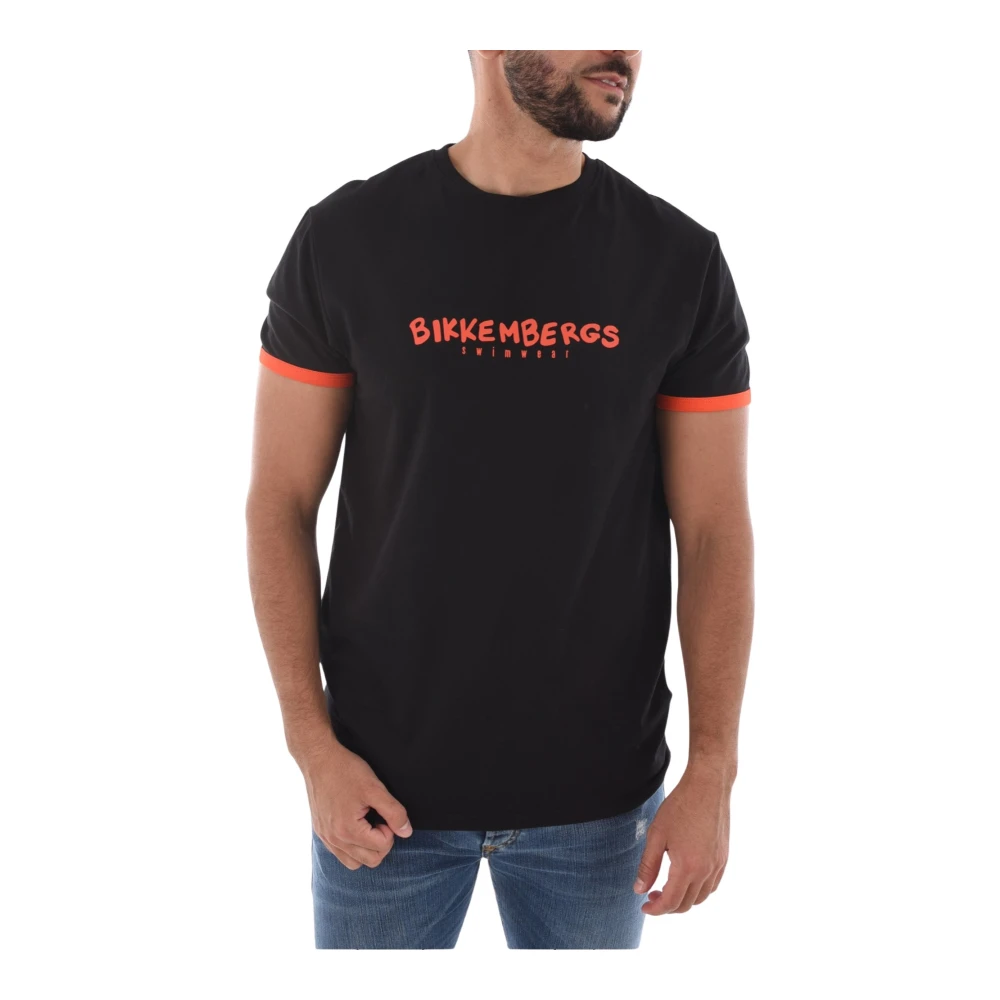 Bikkembergs Stretch Katoen Logo Print T-Shirt Black Heren