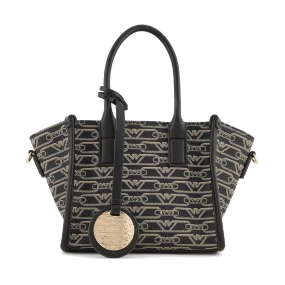 Emporio Armani Zwarte Monogram Logo Winkel Tas met Verstelbare Band Black Dames