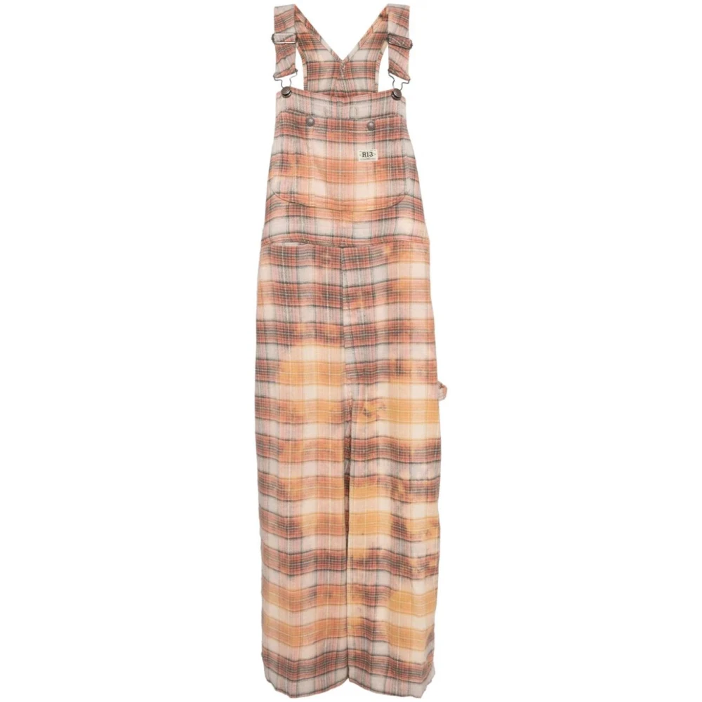 R13 Oranje Geruite Jumbo Overall Multicolor Dames