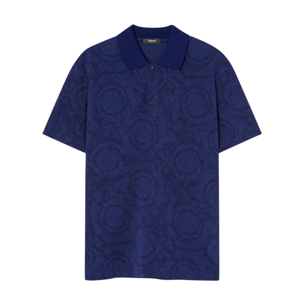 Versace Blauwe Barocco Print Poloshirt Blue Heren