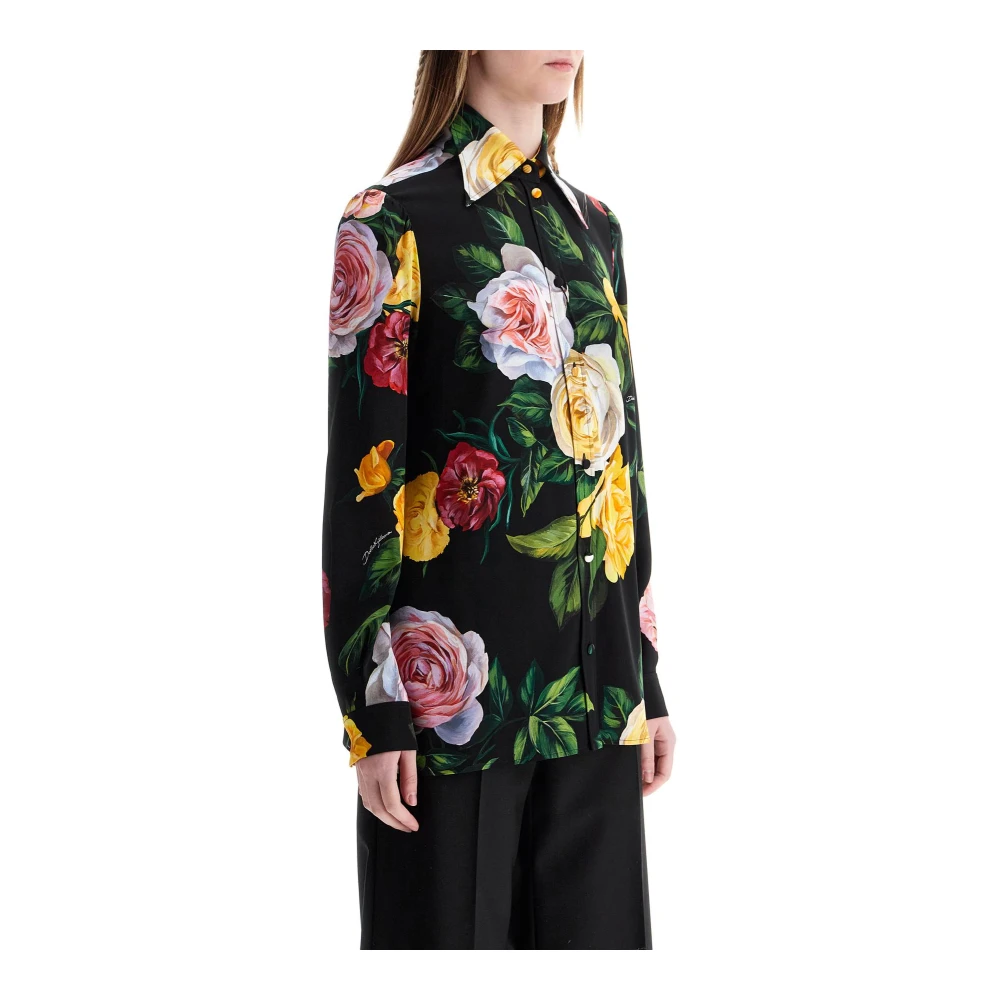 Dolce & Gabbana Zijden bloemenshirt met gele knopen Multicolor Dames