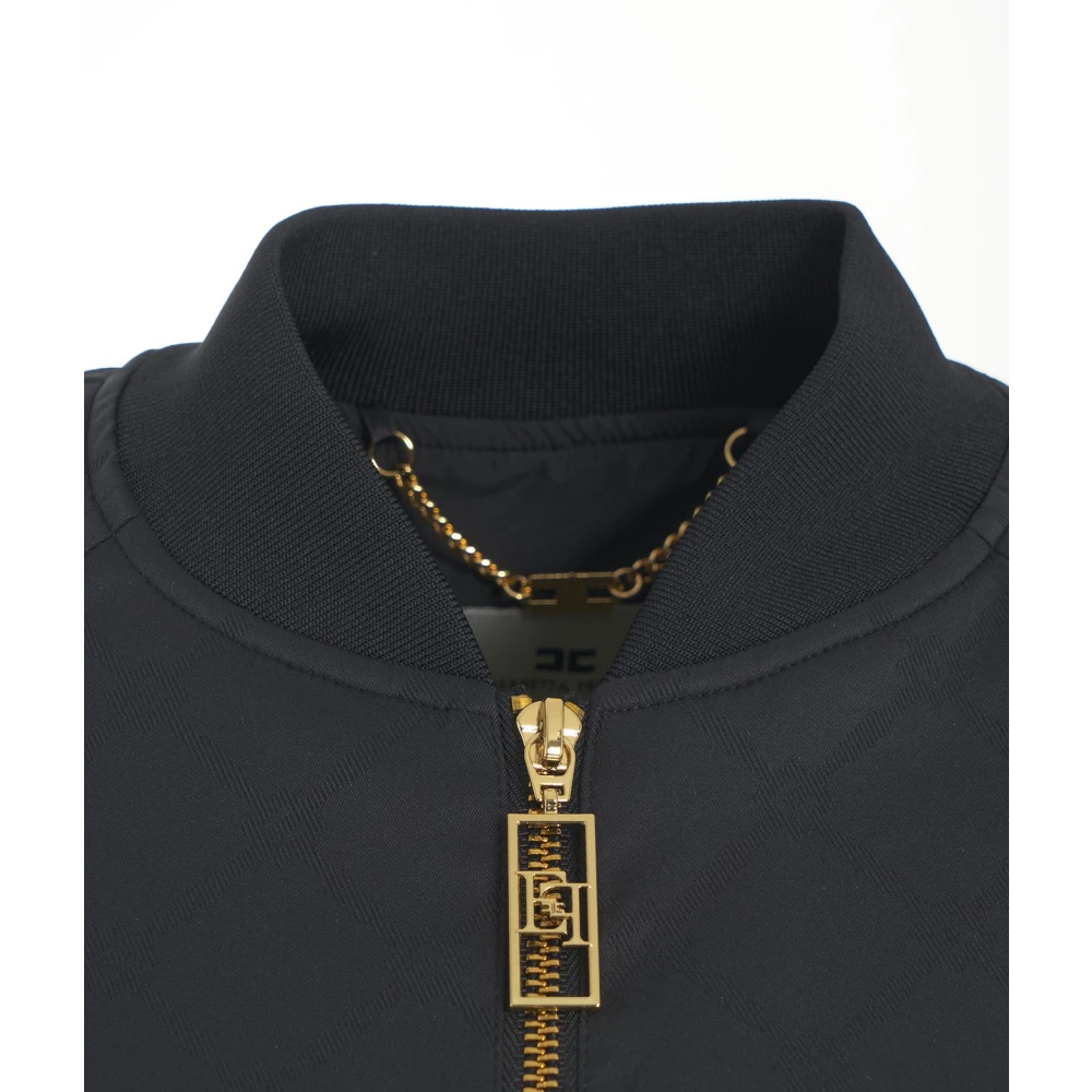 Elisabetta Franchi Zwarte Bomberjack met Monogram Black Dames