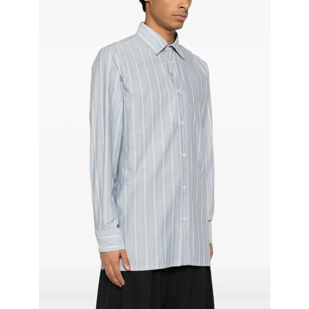 Maison Margiela Blauwe Button-Up Shirt met Gebogen Zoom Blue Heren