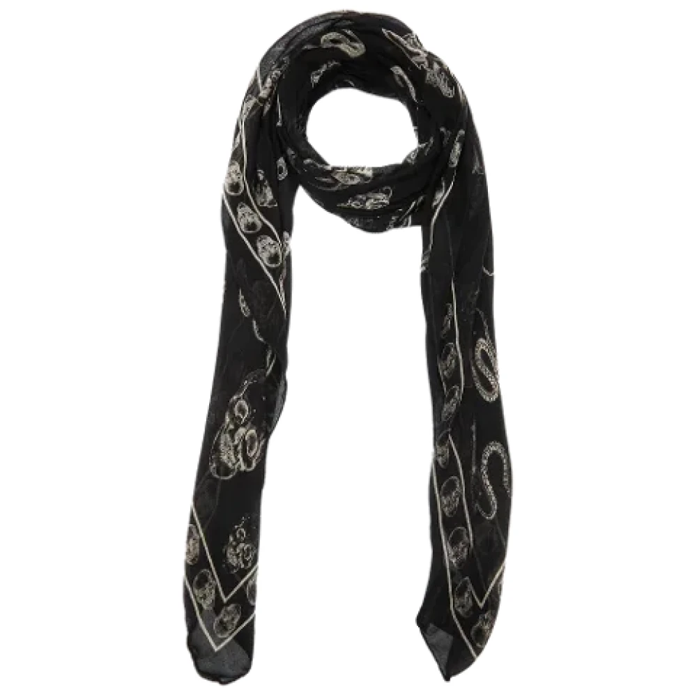 Alexander McQueen Pre-owned Silk scarves Black Heren