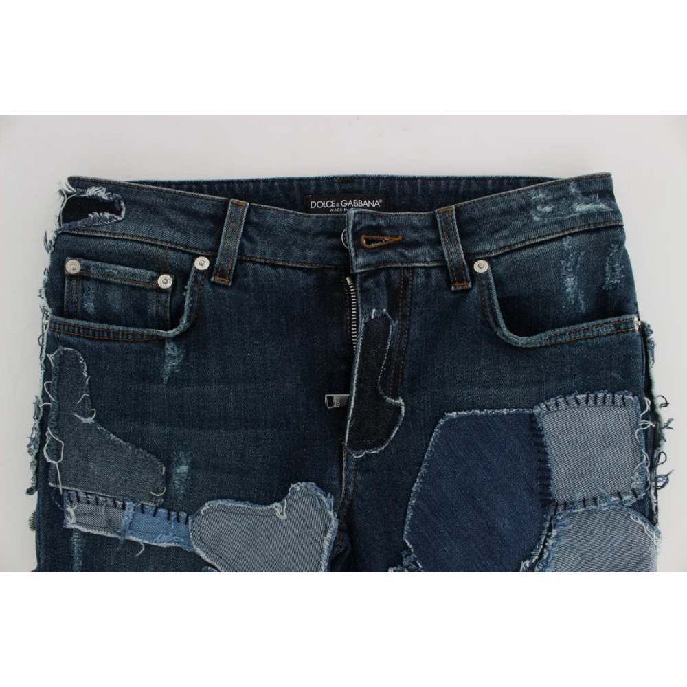 Dolce & Gabbana Blauwe Patchwork Jeans Shorts Black Dames