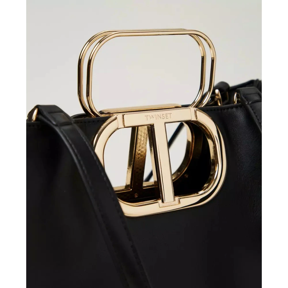 Twinset Paarse Shopper Tas met Ovaal Handvat Black Dames