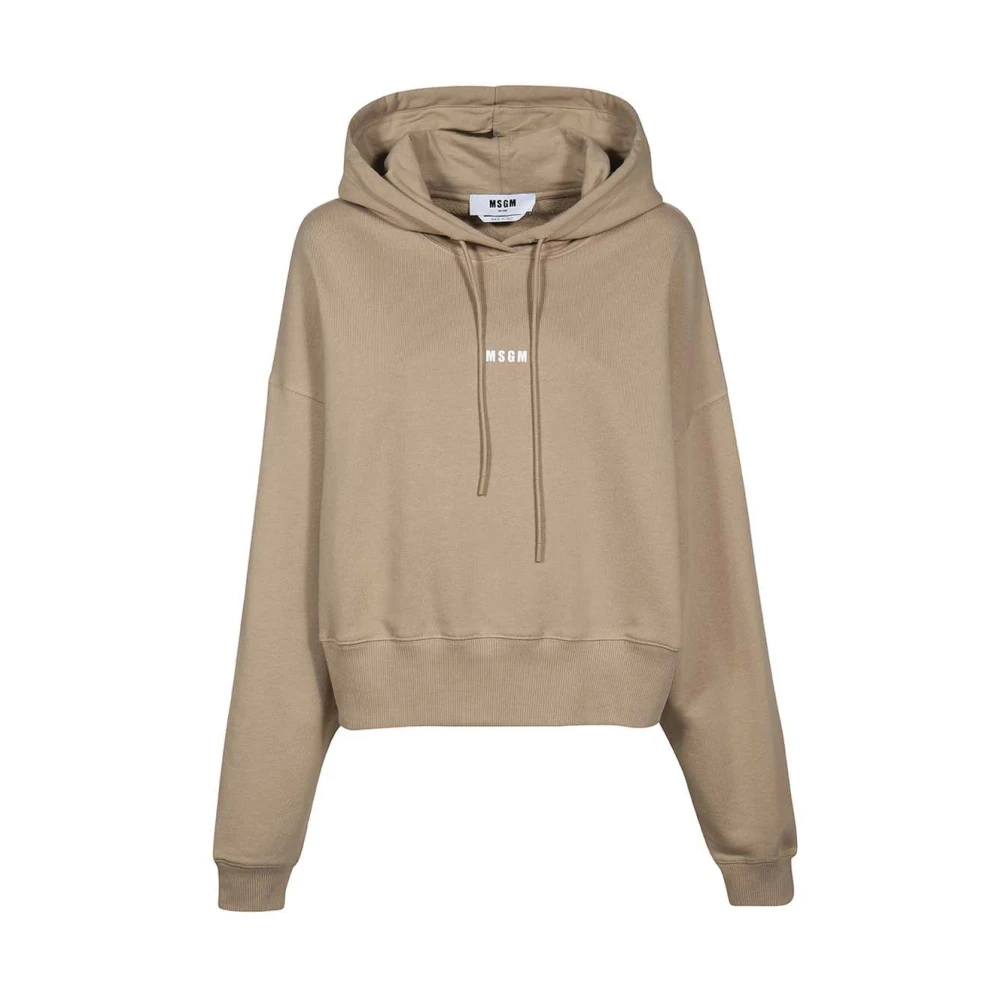 Msgm Katoenen Hoodie met Logo Print Beige Dames