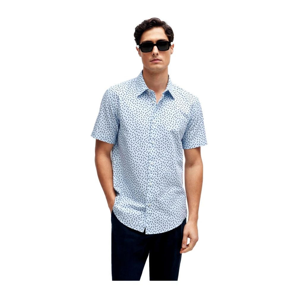 Hugo Boss Gedrukte Oxford Slim Fit Overhemd Blauw Blue Heren