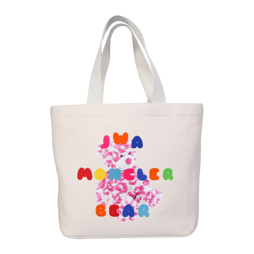Moncler Beige Canvas Tote Bag With Digital Graphics - Female - Shopping Bags - One Size - Bags