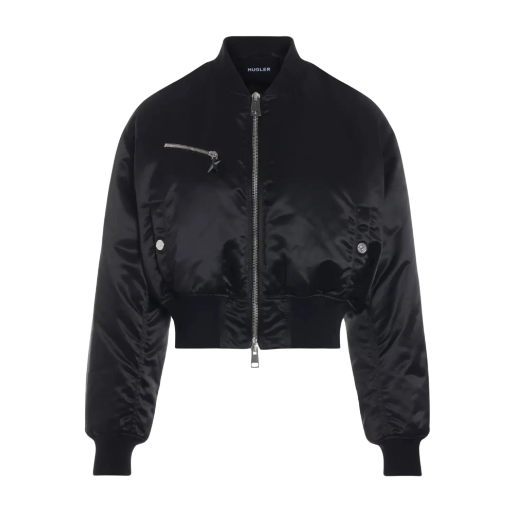 Mugler Zwarte bomberjack met elastische boorden Black Dames