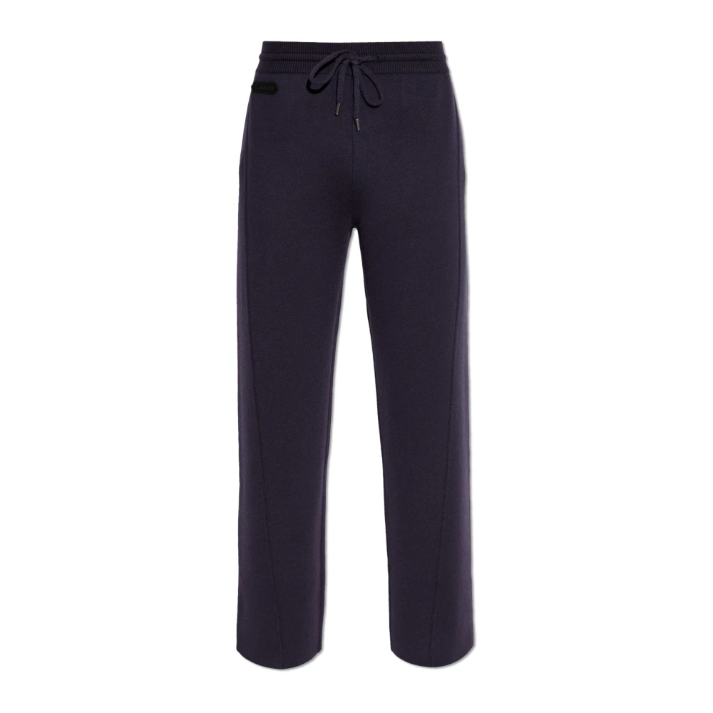 Lanvin Wollen broek met logo Blue Heren