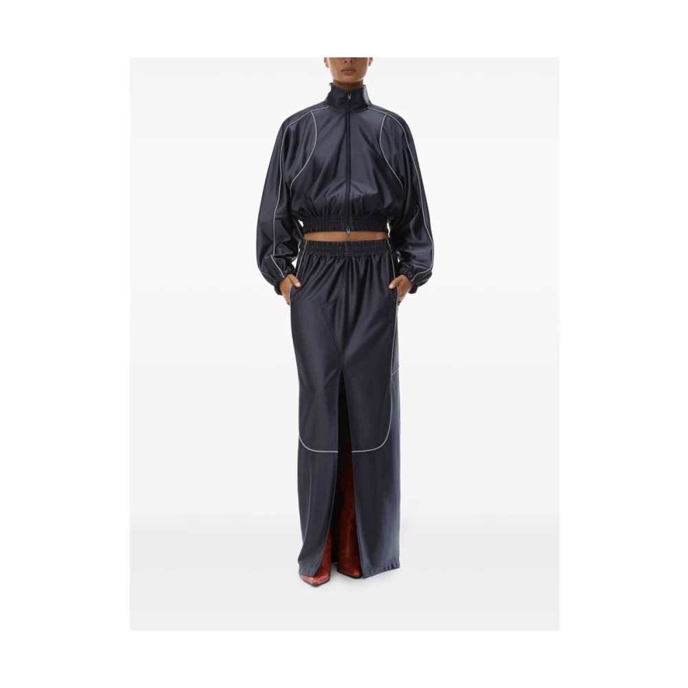 T by Alexander Wang Navy Blauw Hoge Hals Rits Jas Black Dames