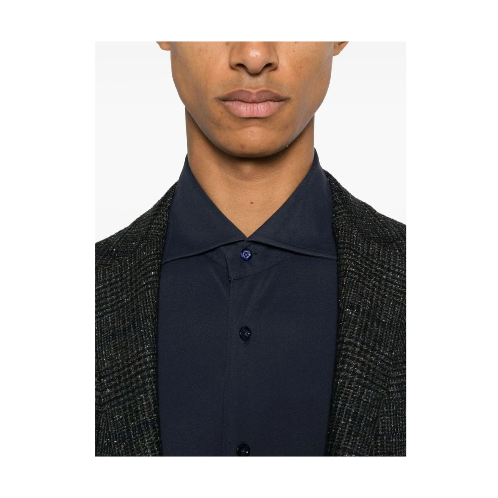 Mazzarelli Navy Blue Button-Up Shirt Blue Heren