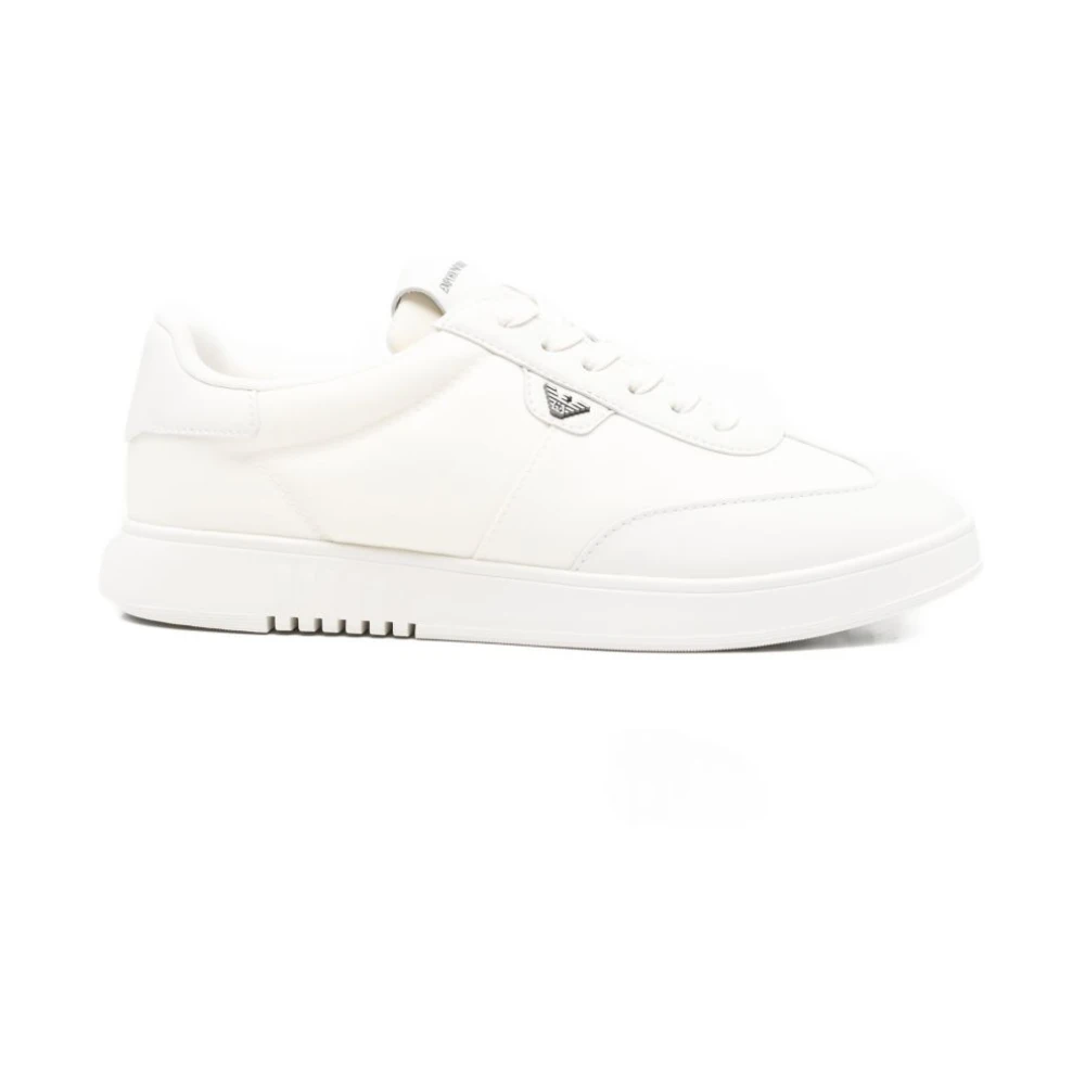 Emporio Armani Men's White Sneakers, 12 Uk, Nylon Trainers With Leather Details