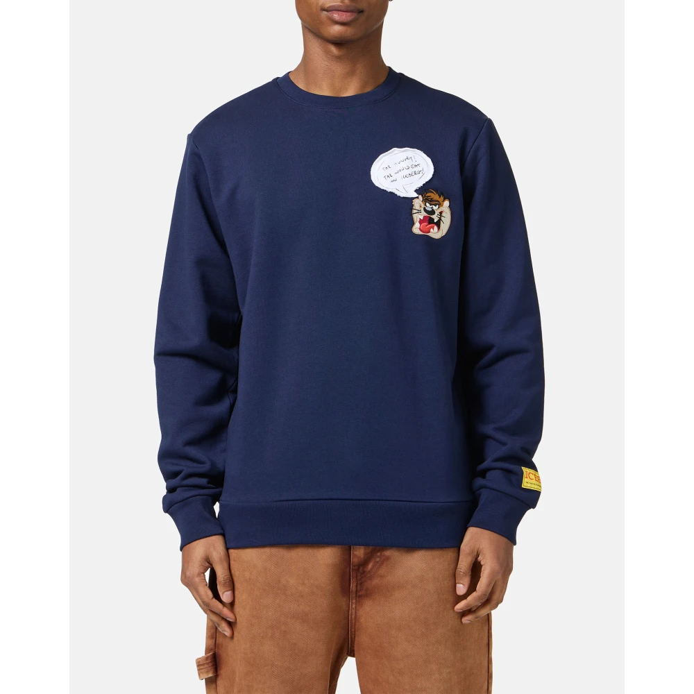 Iceberg Klassieke regular fit blauwe crewneck sweatshirt met Looney Tunes detail Blue Heren
