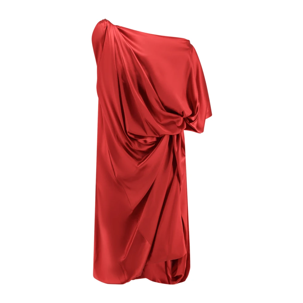 Dries Van Noten Red Short Dresses, Female, S, Silk Draped Dress