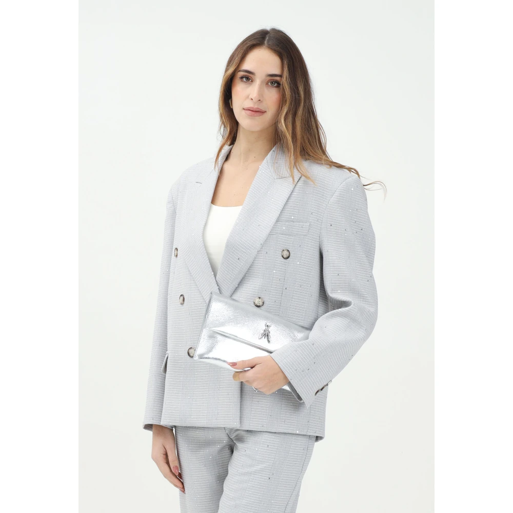 ViCOLO Dubbelbreasted grijze jas met pied-de-poule motief White Dames