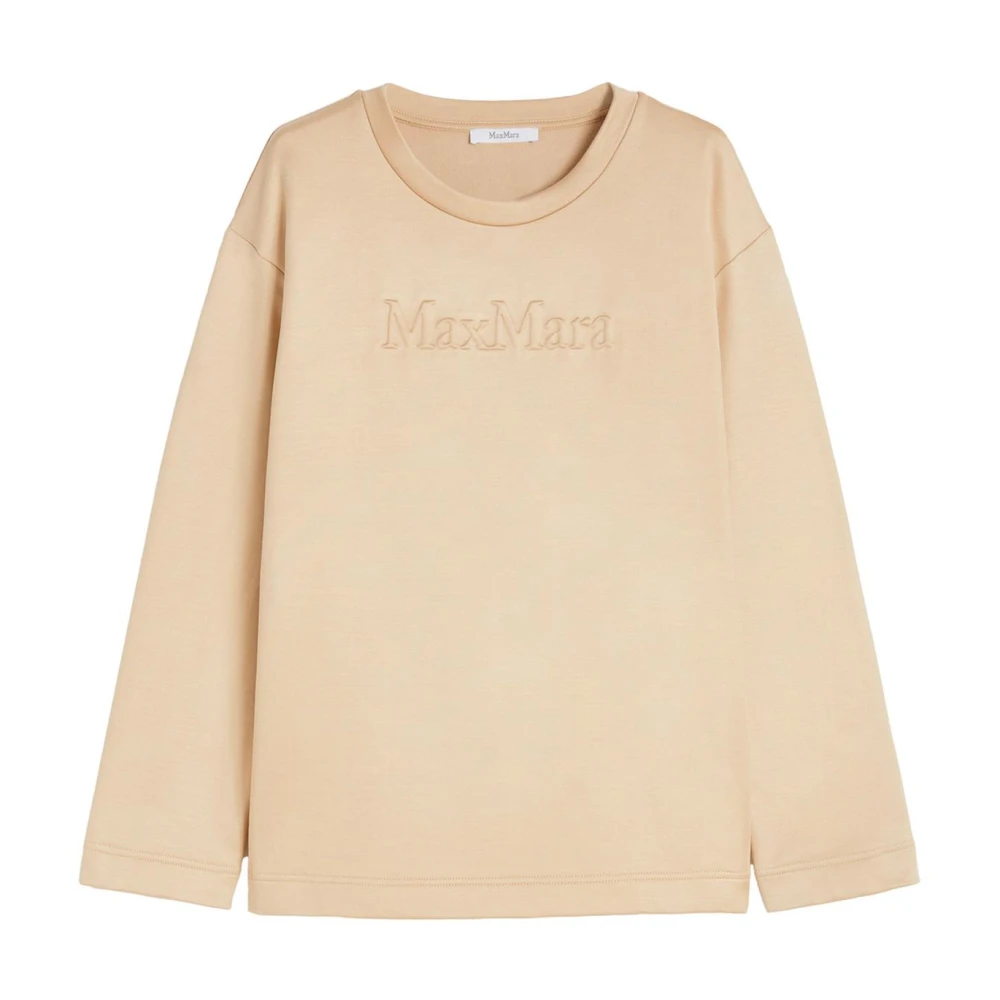 Max Mara Beige Sweatshirts, Female, M, Embossed Logo Sweatshirt