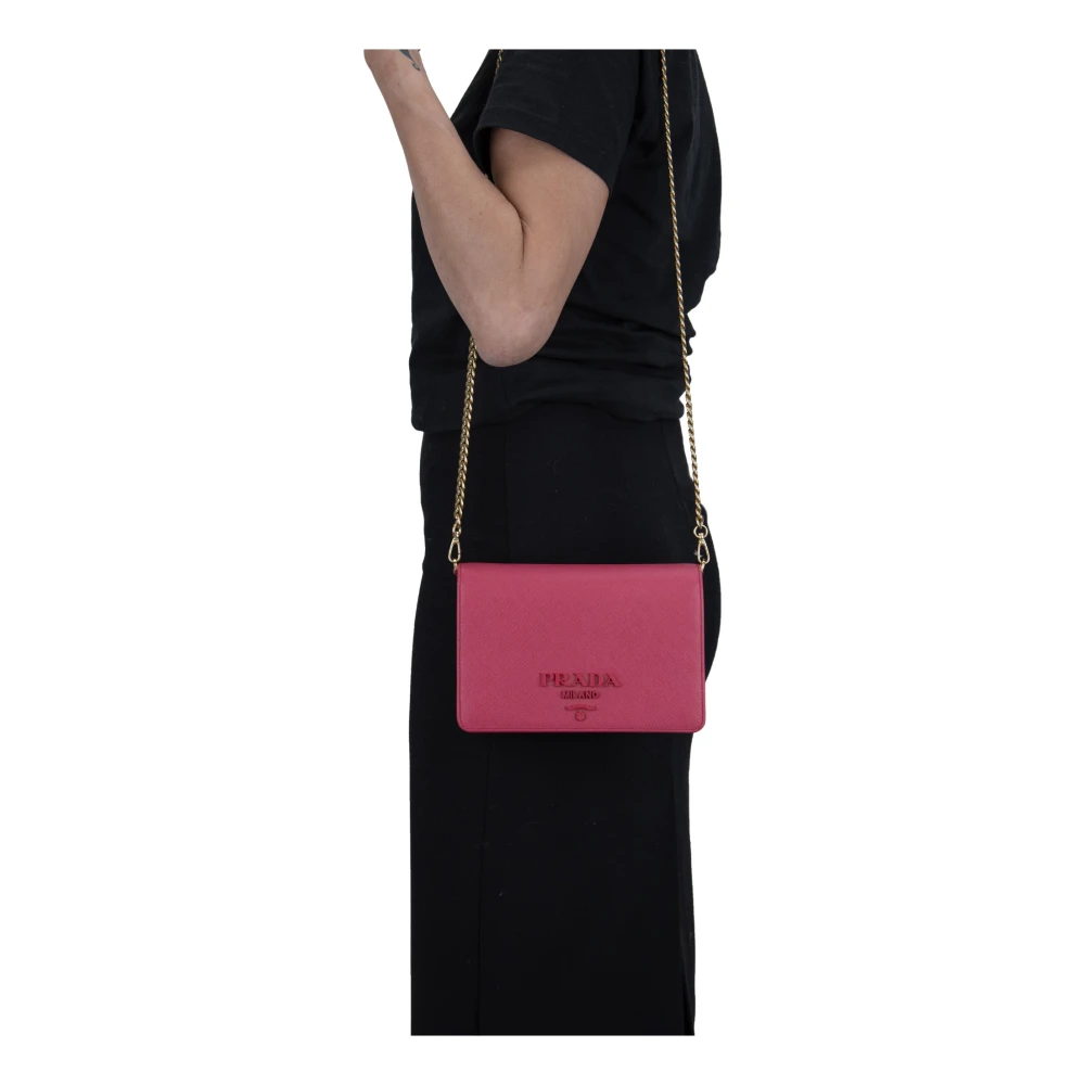 Prada Leren Schoudertas Magnetische Knoop Pink Dames