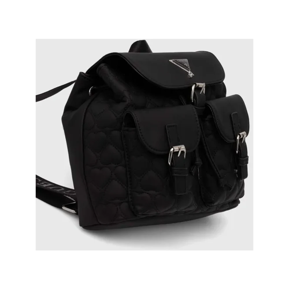 Guess Gewatteerde Synthetische Rugzak met Metalen Logo Black Dames