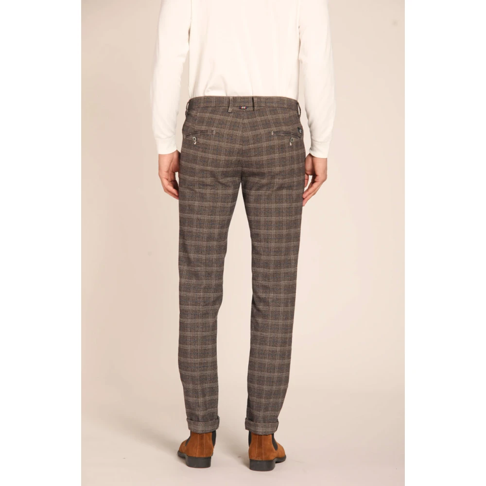 Mason's Slim Fit Glen Check Chino Broek Brown Heren