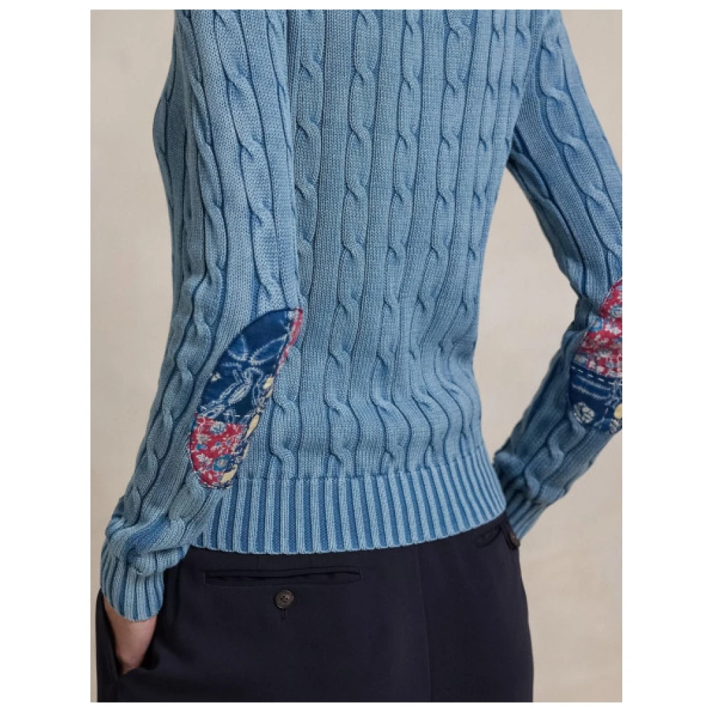 Polo Ralph Lauren Gedraaide gebreide elleboogpatch trui Blue Dames