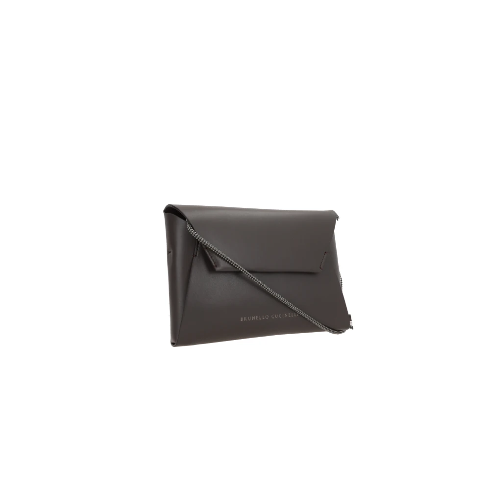 BRUNELLO CUCINELLI Bruin Leren Schoudertas met Ketting Brown Dames