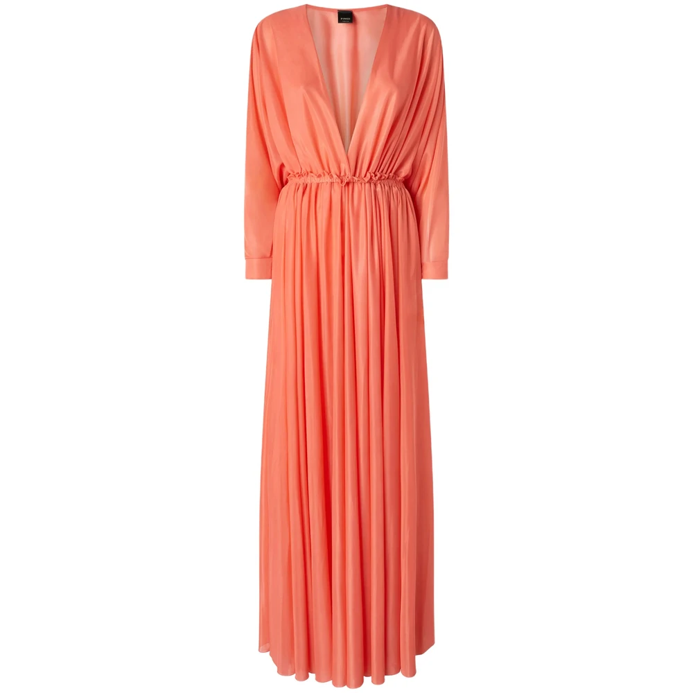 Pinko Gerimpelde V-hals Koraal Jurk Orange Dames