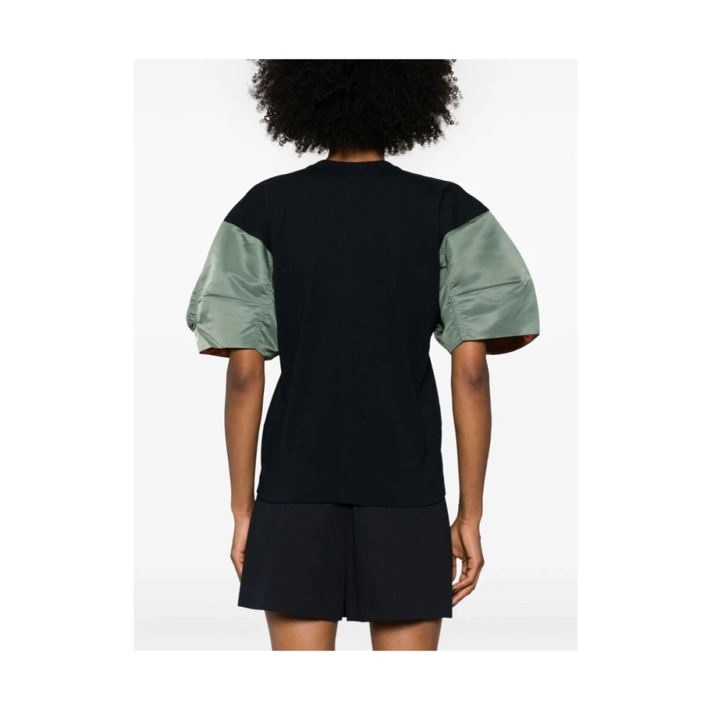 Sacai Gepaneelde Twee-Tint Ronde Hals T-shirt Blue Dames