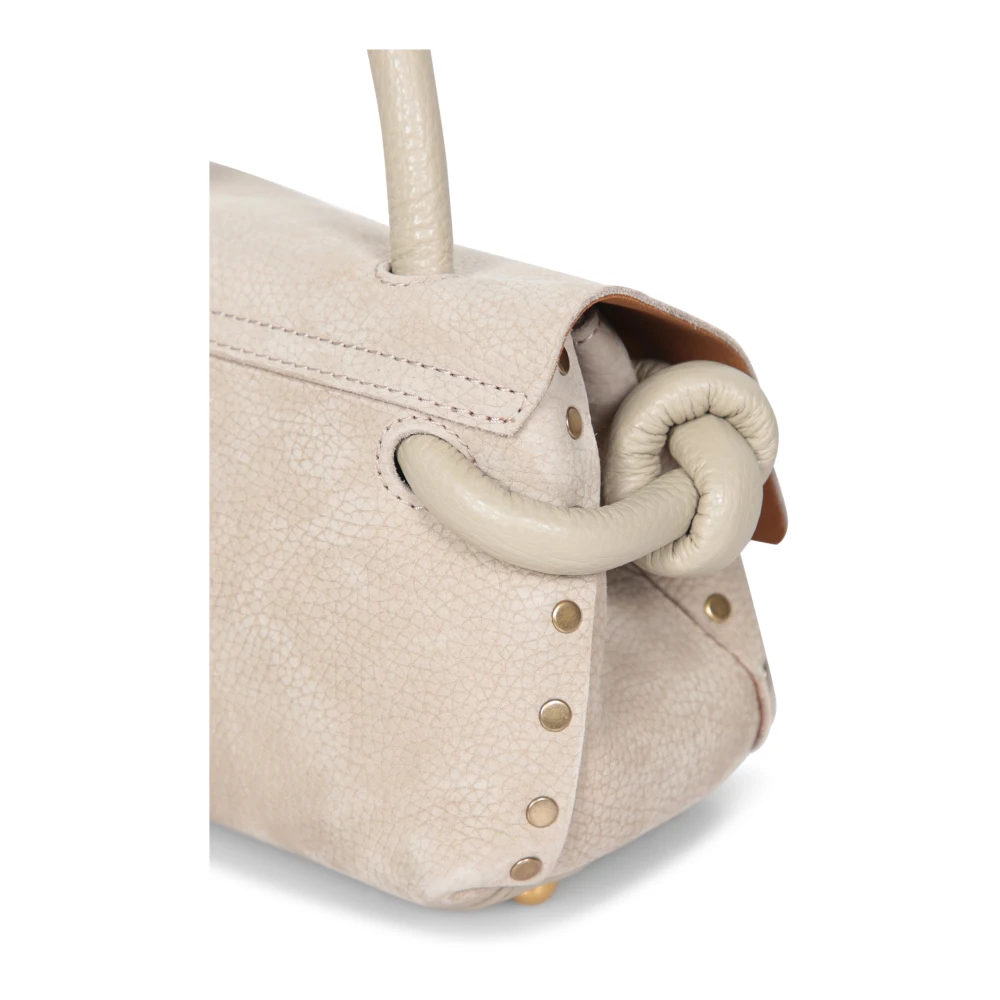 Zanellato Elegante Tortora Suède Tas met Gouden Draaislot Beige Dames