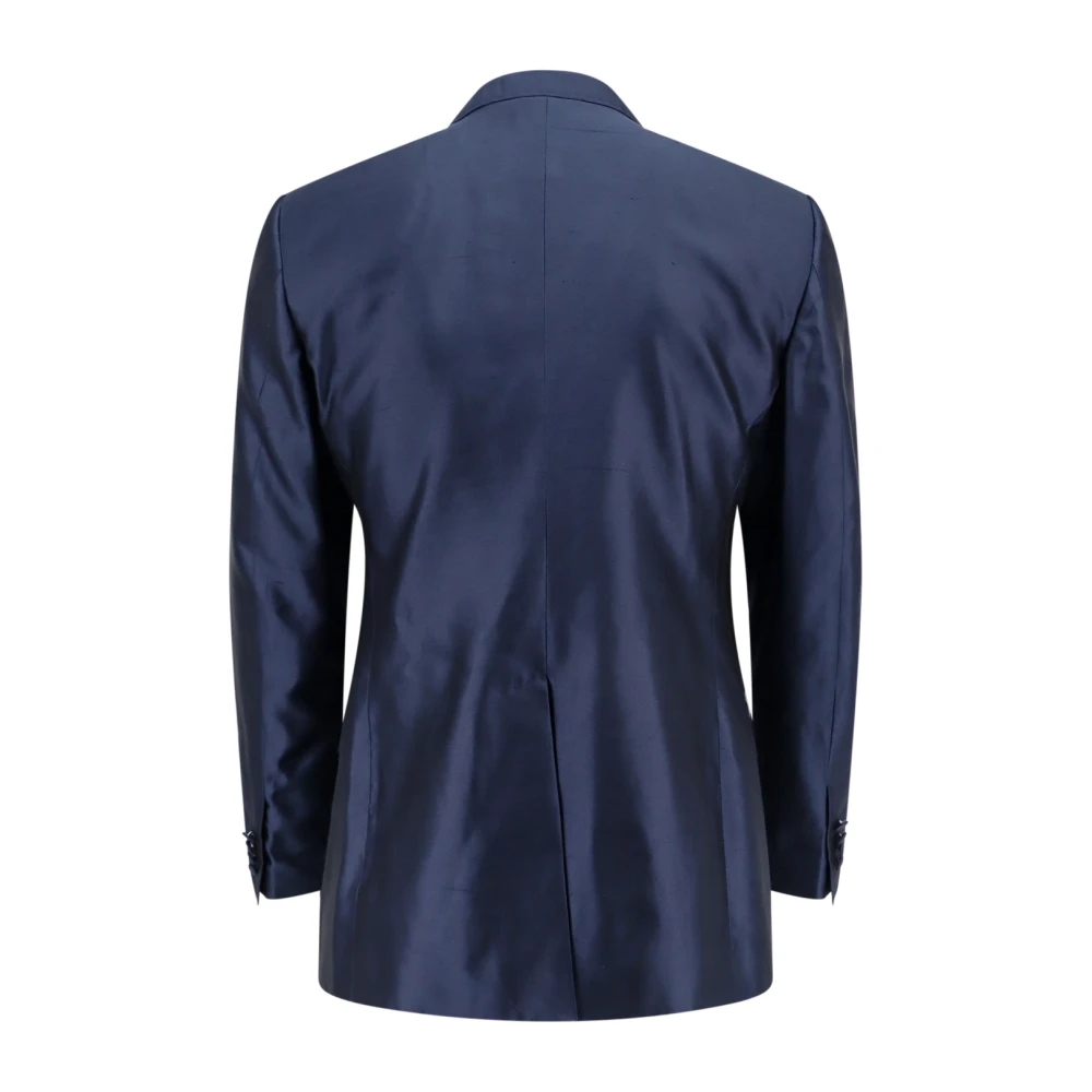 Dolce & Gabbana Zijden Satijnen Dubbelrij Blazer Blue Heren
