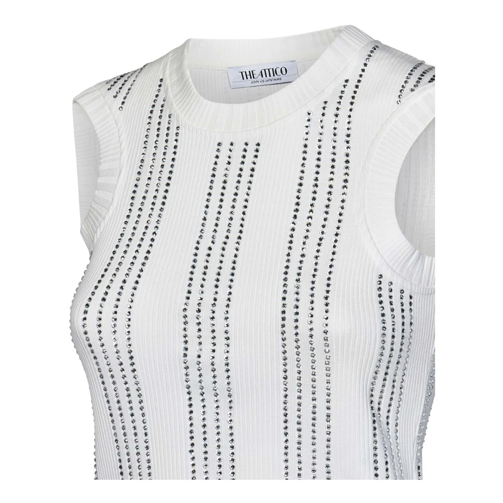 The Attico Witte Geribbelde Tanktop met Kristallen White Dames