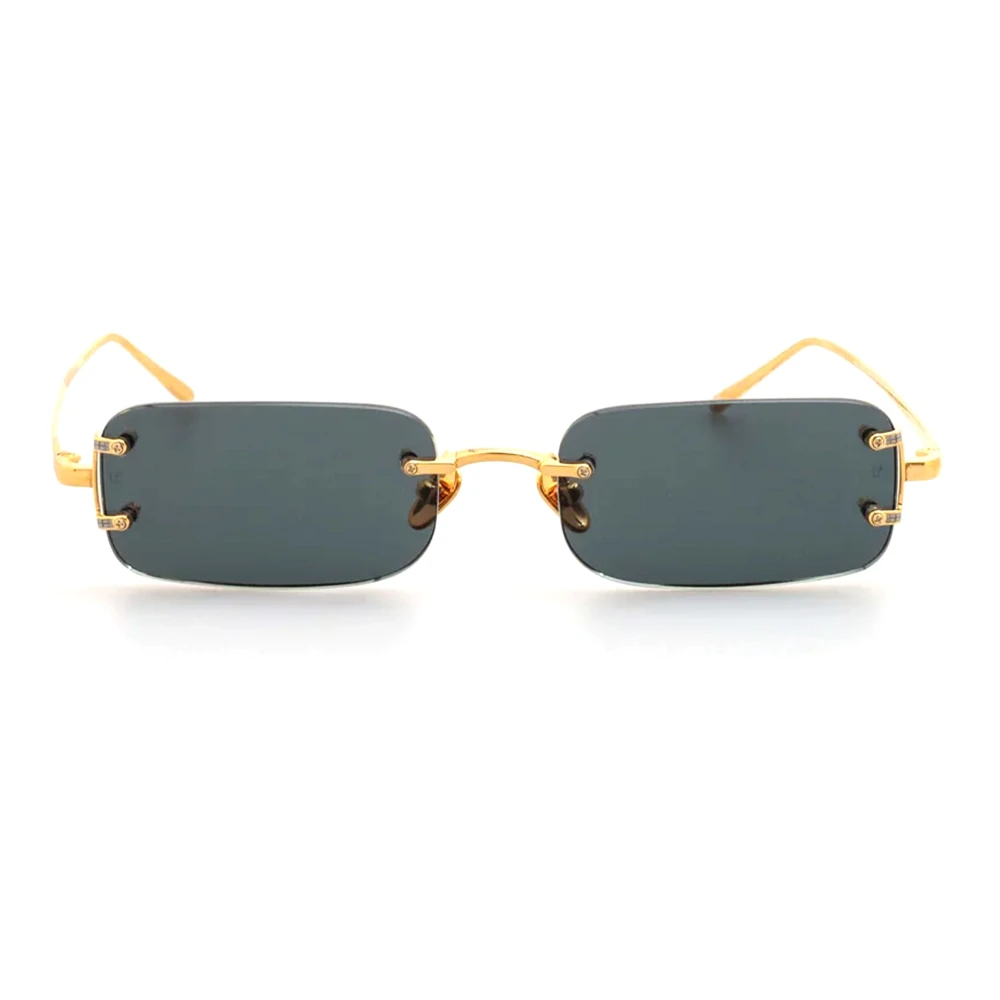 Linda Farrow Yellow Sunglasses, Female, 58 Mm, Rectangular Sunglasses, Gold/Green Lens
