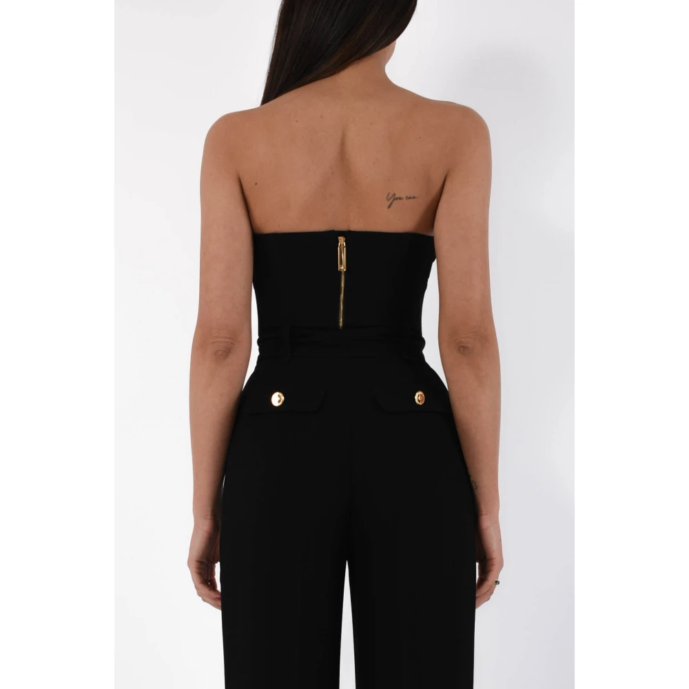 Elisabetta Franchi Top in vloeiende crêpe met juweeldecoratie Black Dames