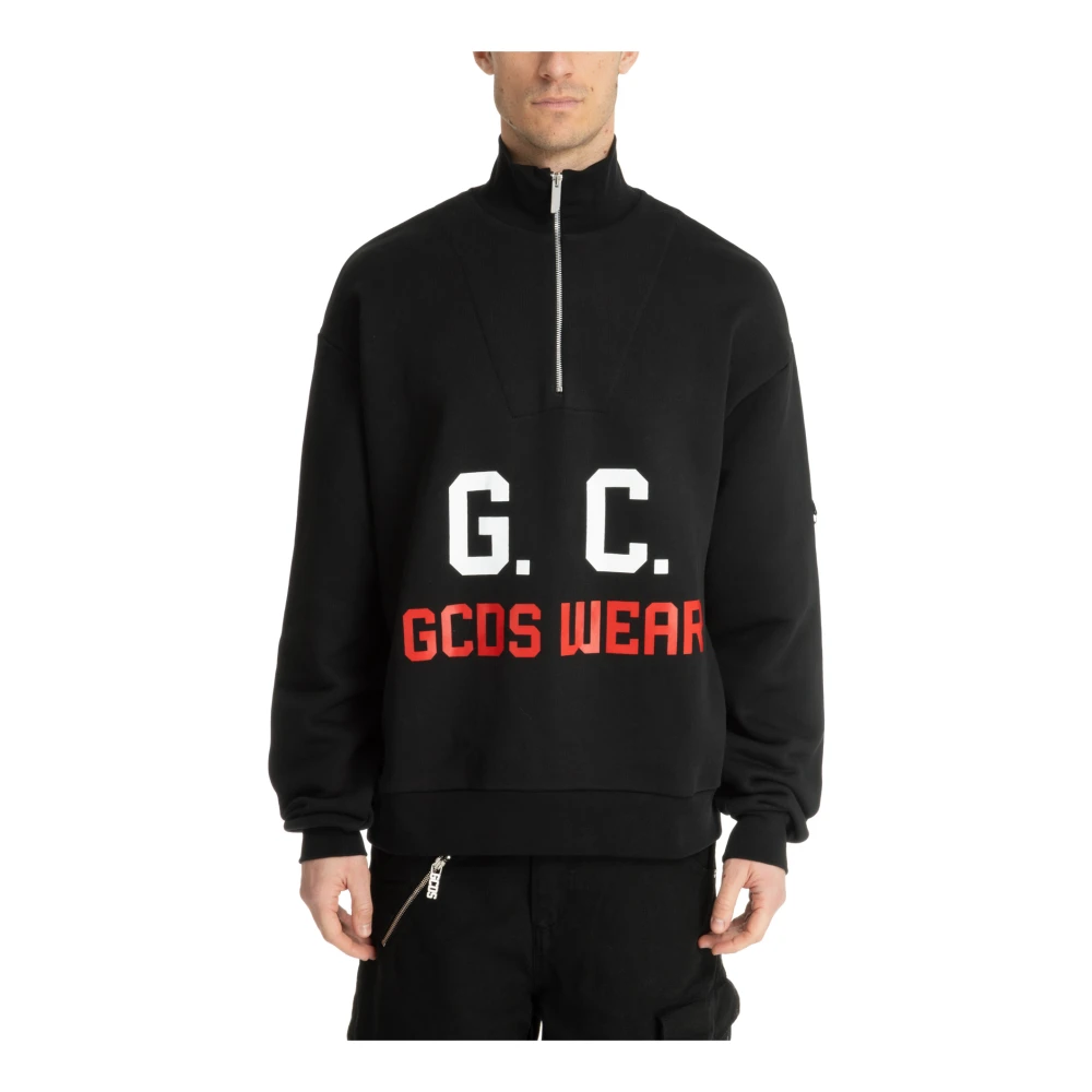 Gcds Gebloemde Sweatshirt met Rits en Logo Black Heren