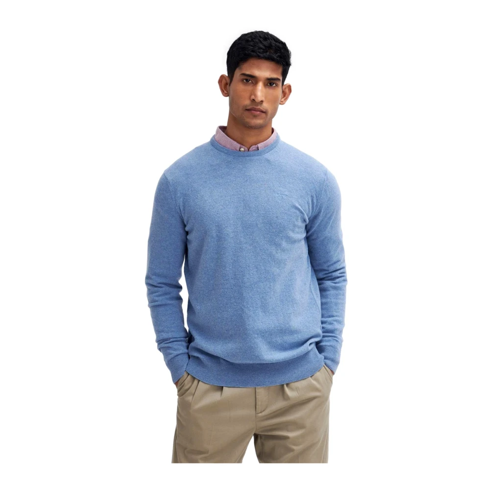 Barbour Essentiële Wol Ronde Hals Trui Hemelsblauw Blue Heren